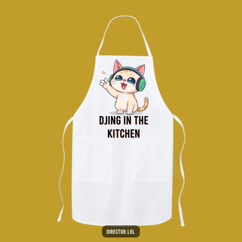 Funny DJ Cat Apron: Cook to the Beat with Humorous Style