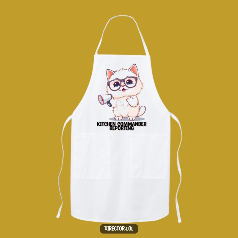 Funny Kitten Megaphone Apron: Cute Cat Glasses Cooking Accessory, Chef Gift