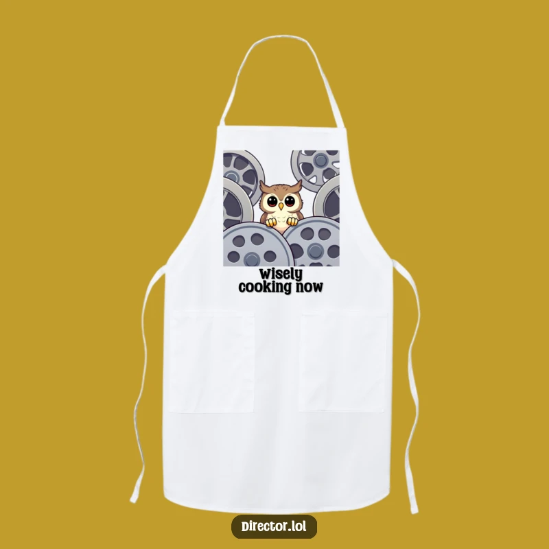 Funny Owl Film Reel Apron: Cook with Curiosity and Cinematic Flair!