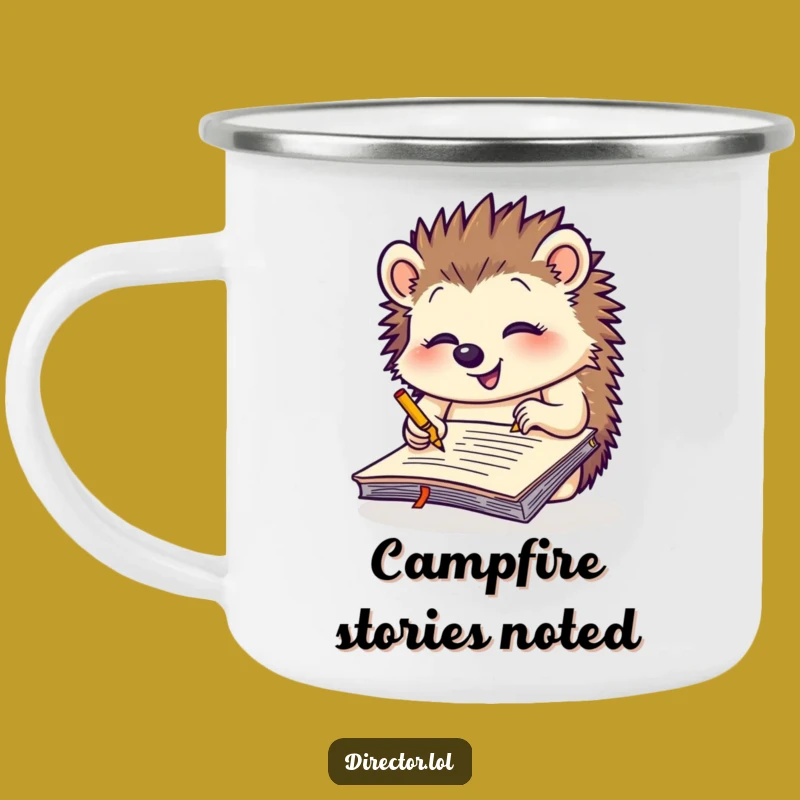 Funny Giggling Hedgehog Notepad Camping Mug: Durable Cup for Outdoor Brainstorms