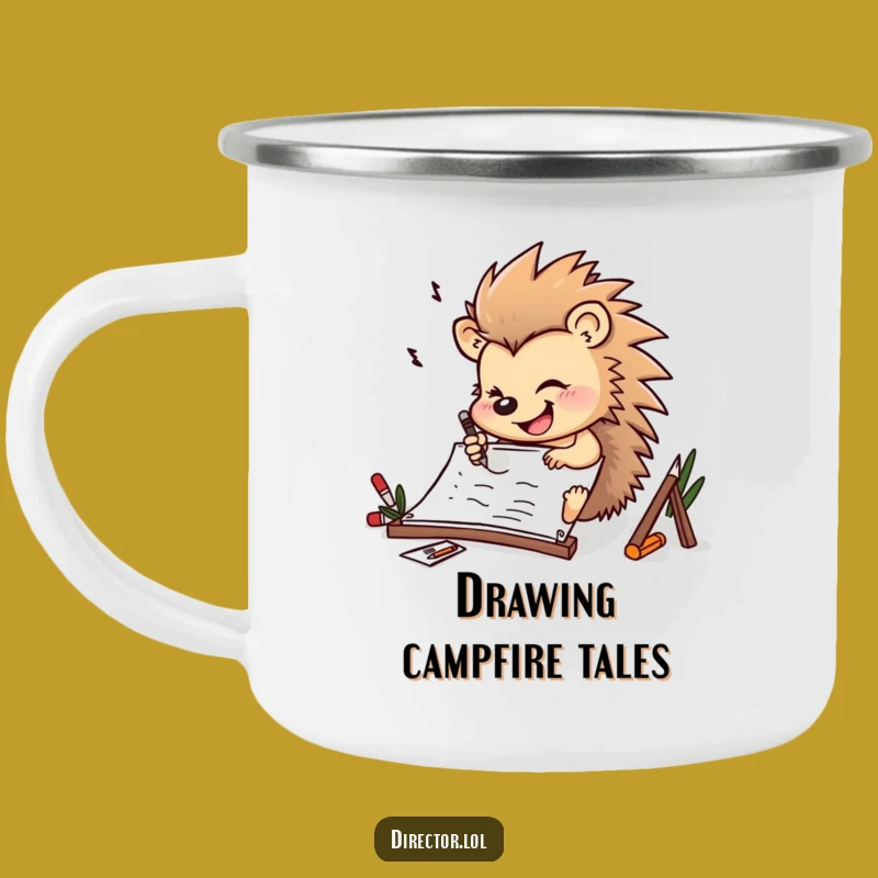 Funny Hedgehog Storyboard Camping Mug: Outdoor Artist Drinkware Gift