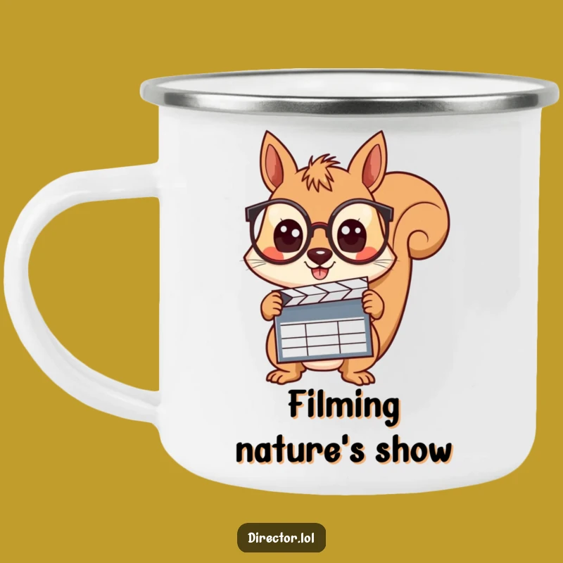 Funny Squirrel Director Camping Mug: Outdoor Filmmaker Drinkware Gift