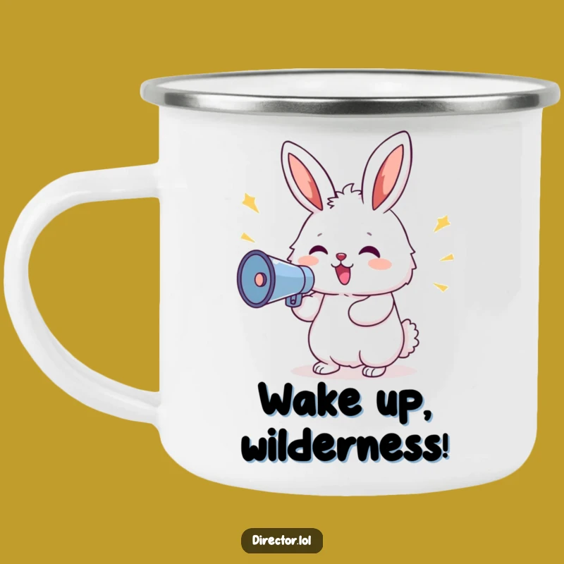 Funny Bunny Megaphone Camping Mug: Durable Bunny Shouting Commands, Outdoor Animal Gift