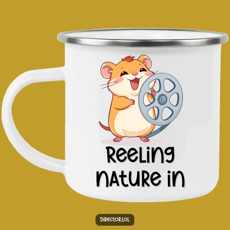 Funny Hamster Film Reel Camping Mug: Durable Hamster Spinning Reel, Outdoor Movie Gift