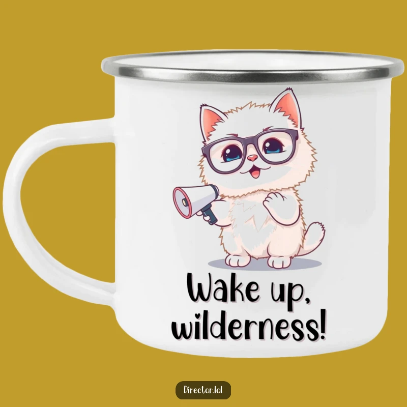 Funny Kitten Megaphone Camping Mug: Outdoor Fluffy Cat Glasses Cup, Gift