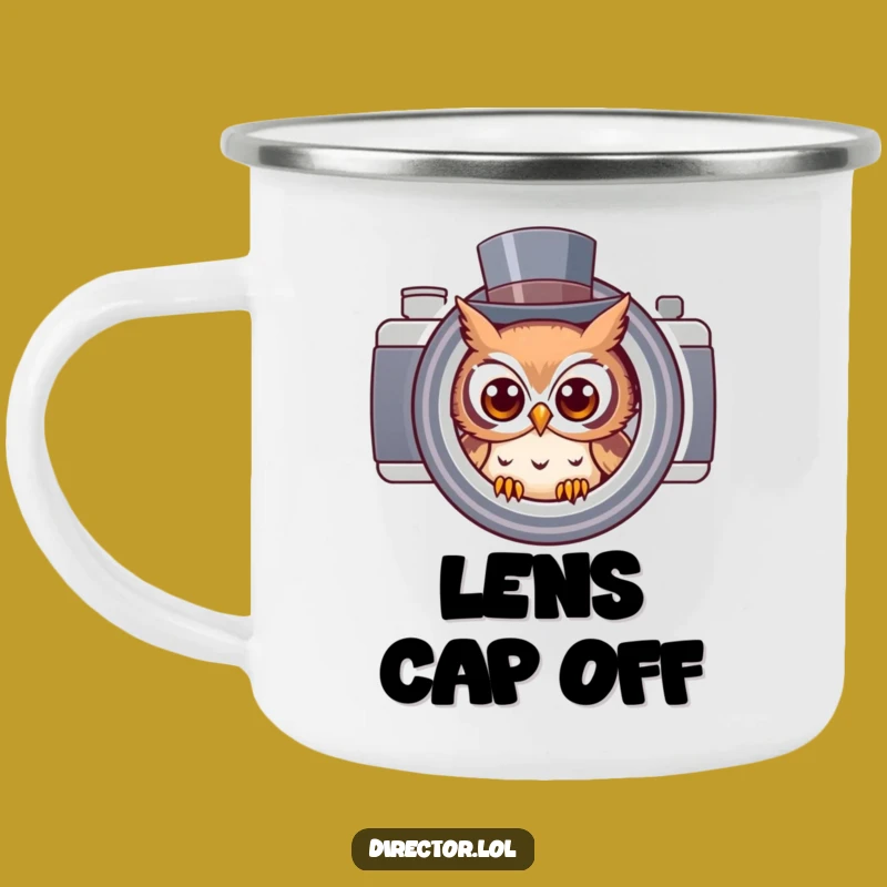Funny Owl Photographer Camping Mug: Durable Enamel Cup for Outdoor Adventures