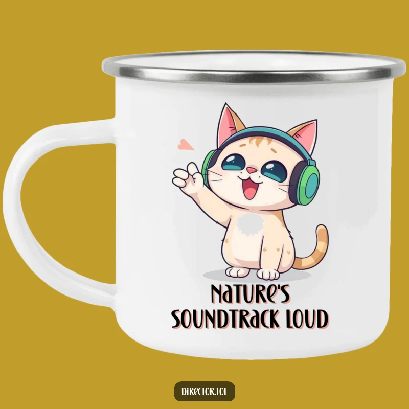 Funny DJ Cat Camping Mug: Durable & Humorous Outdoor Music Gear