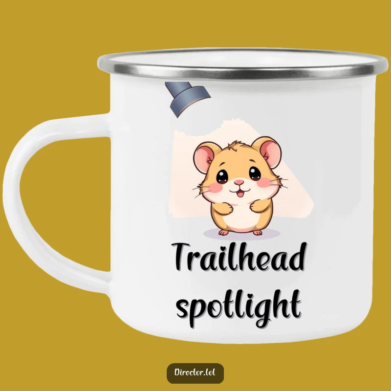 Funny Curious Hamster Spotlight Camping Mug: Adventure Under the Bright Lights Gift