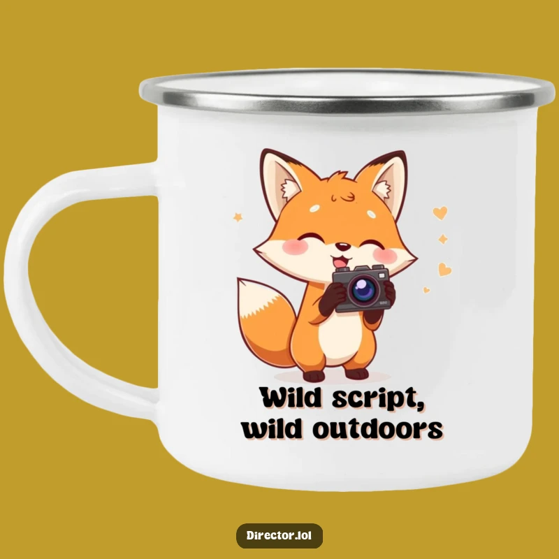 Funny Fox Director Camping Mug: Durable Fox with Script & Camera, Outdoor Movie Gift