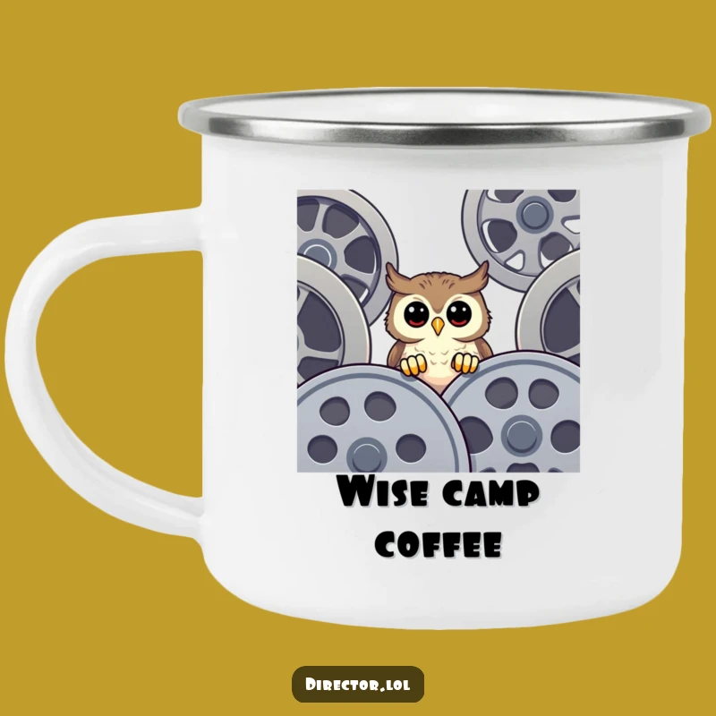 Funny Owl Film Reel Camping Mug: Your Wise Companion for Outdoor Movie Adventures!