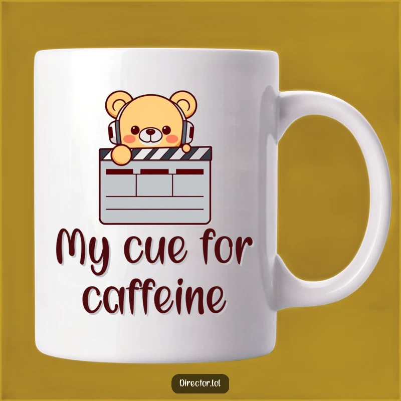 Funny Bear Director Mug: Enthusiastic Bear with Headphones & Clapperboard, Perfect Gift Mug