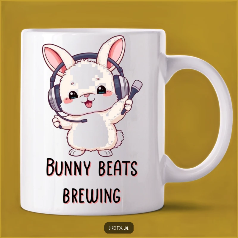 Funny Bunny Conductor Mug: Fluffy Bunny with Headphones, Perfect Music Gift