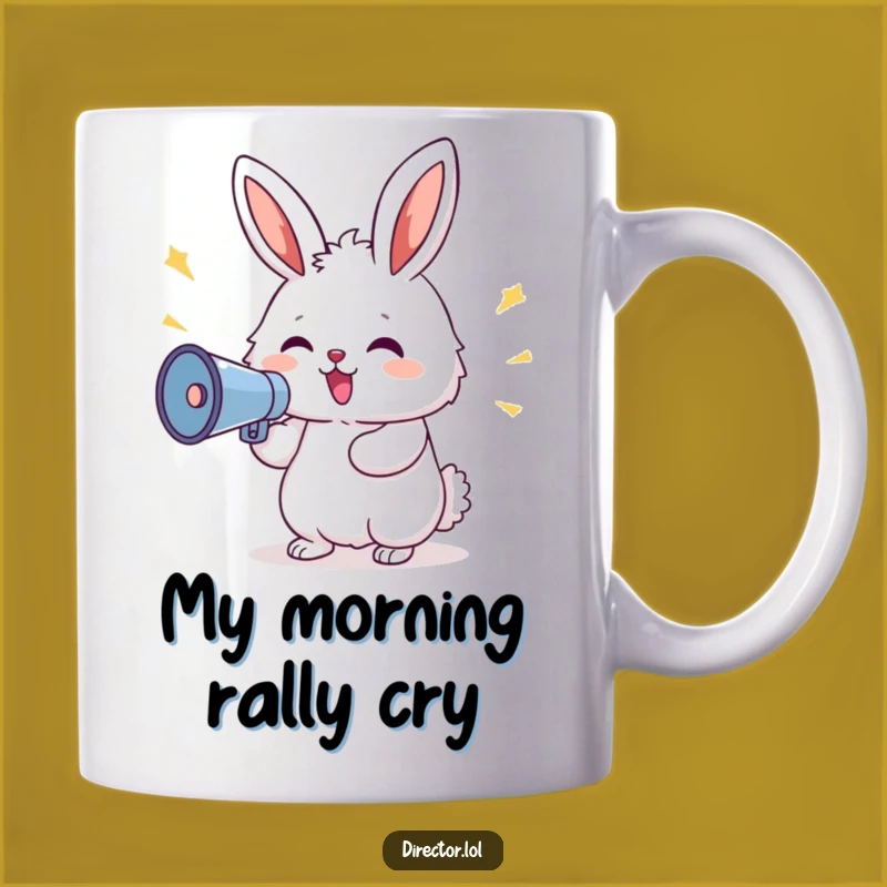 Funny Bunny Megaphone Mug: Delighted Bunny Shouting Commands, Hilarious Animal Gift Mug