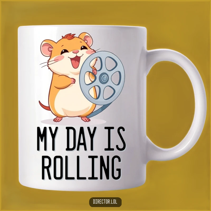 Funny Hamster Film Reel Mug: Giggling Hamster with Excitement, Hilarious Movie Lover Gift Mug