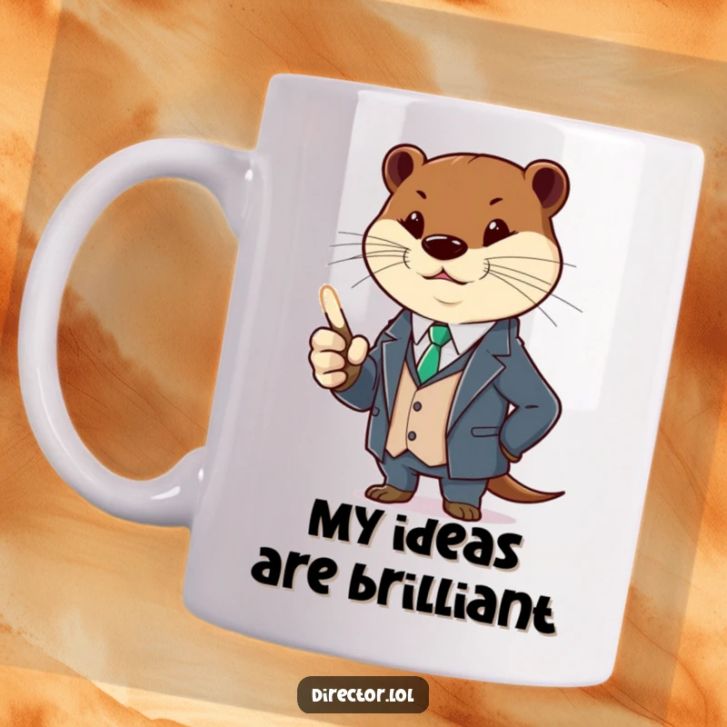 Funny Otter in a suit, holding a glowing pointer, dramatically gesturing with a confident, humorous expression. Ideal as a funny gift.
