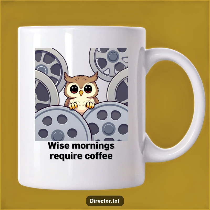 Funny Owl Film Reel Mug: A Hoot of Laughter for Movie Lovers and Bird Fans!