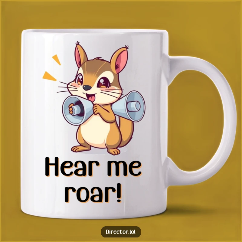 Funny Determined Squirrel Megaphone Mug - Energetic Animal Action Gift