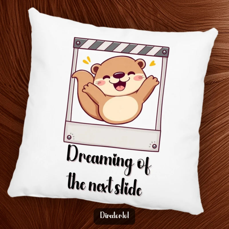 Funny Pillow: Cheerful otter sliding down a storyboard, bringing cinematic fun and soft comfort to any room.