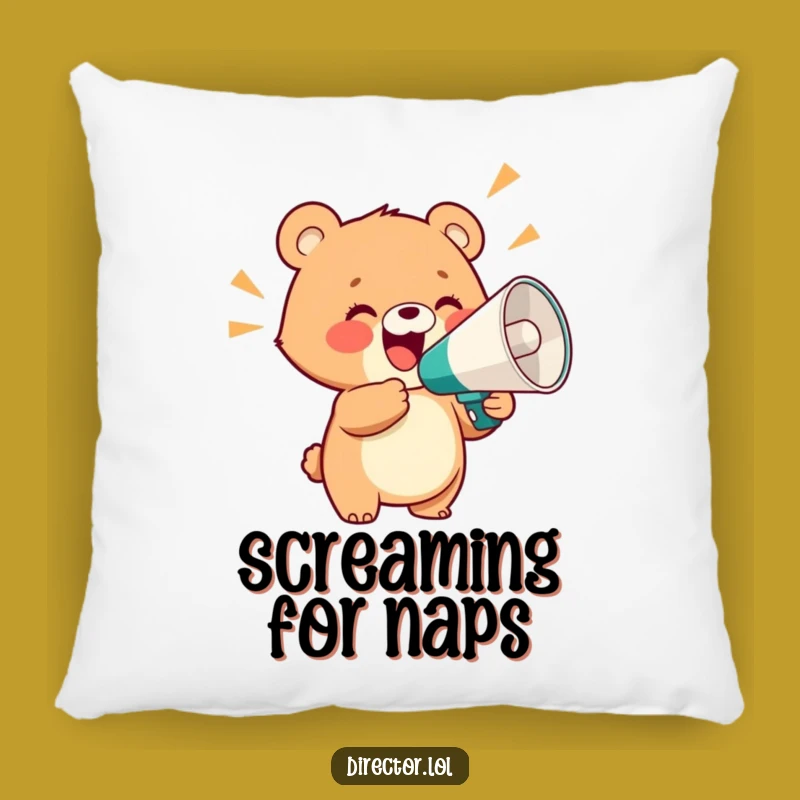 Funny Bear Cub Megaphone Pillow: Cozy Up with Hilarious Exclamations, Great Gift