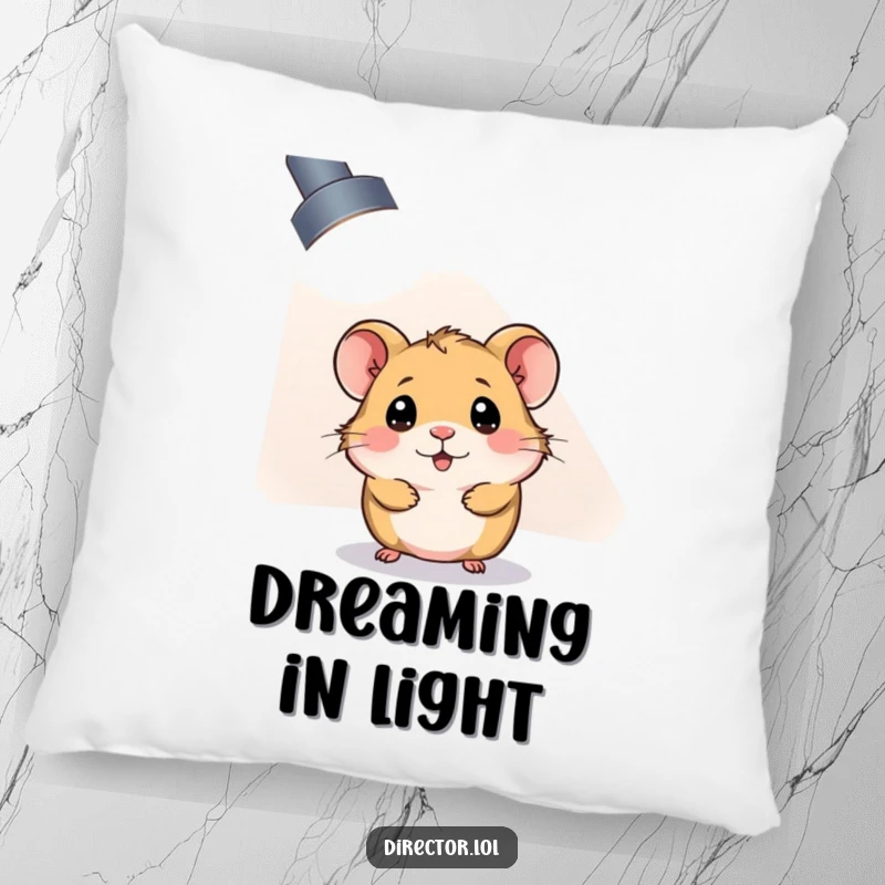Funny Pillow: A curious hamster peeks from behind a bright spotlight, adding funny, star-quality comfort.