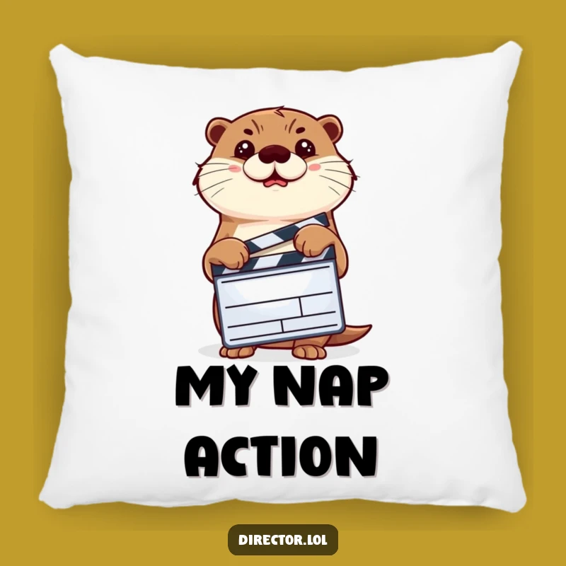Funny Determined Otter Pillow, Cozy Hilarious Movie Clapper Throw Pillow