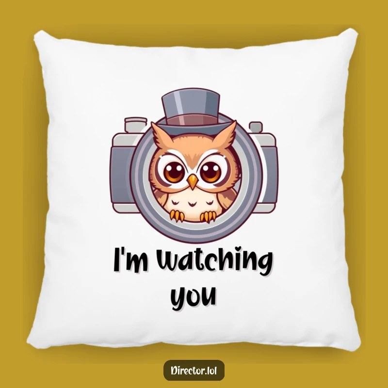 Funny Owl Photographer Pillow: Cozy Cushion with Cheeky Camera Lens Design