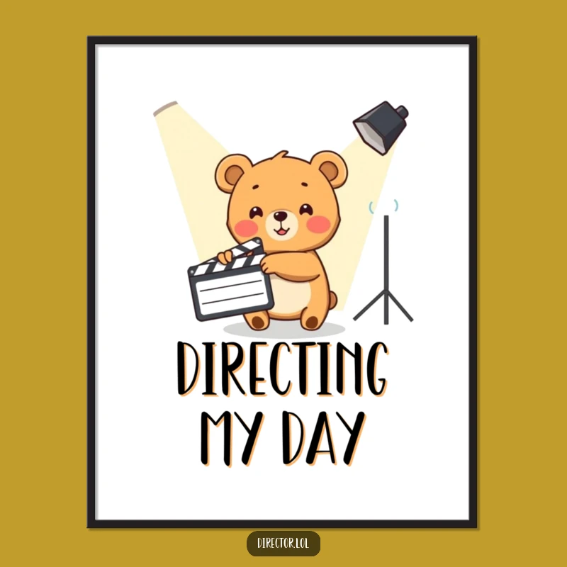 Funny Bear Cub Director Digital Print: Hilarious Film Art, Instant Gift