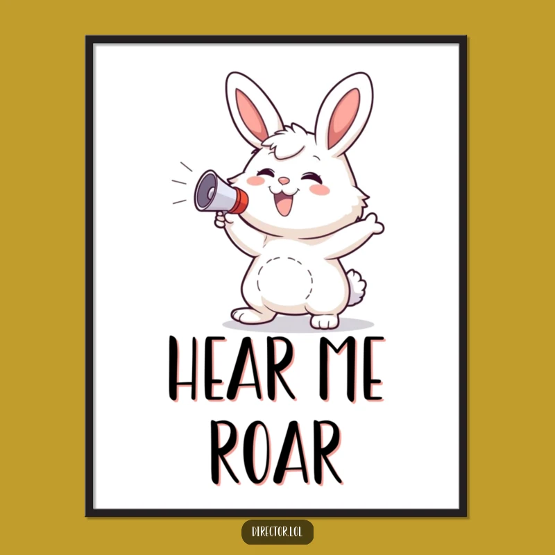 Funny Bunny Megaphone Digital Print: Enthusiastic Leader Art, Instant Gift
