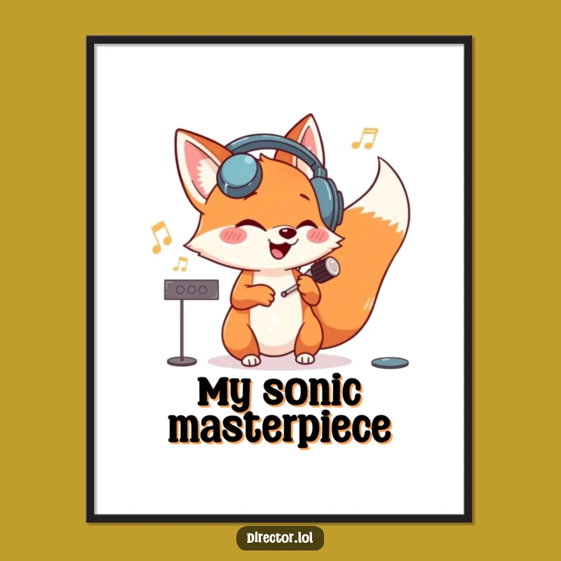 Funny Fox Conductor Digital Art: Musical Maestro Print Gift