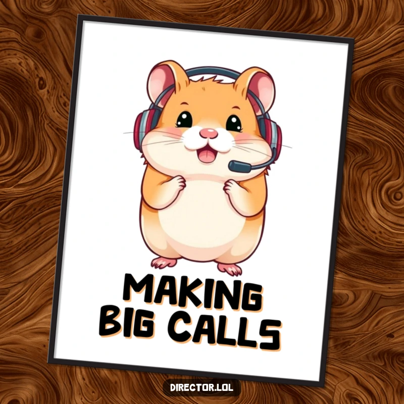 Funny digital art print of a determined hamster wearing a headset, embodying intense focus and gamer spirit.