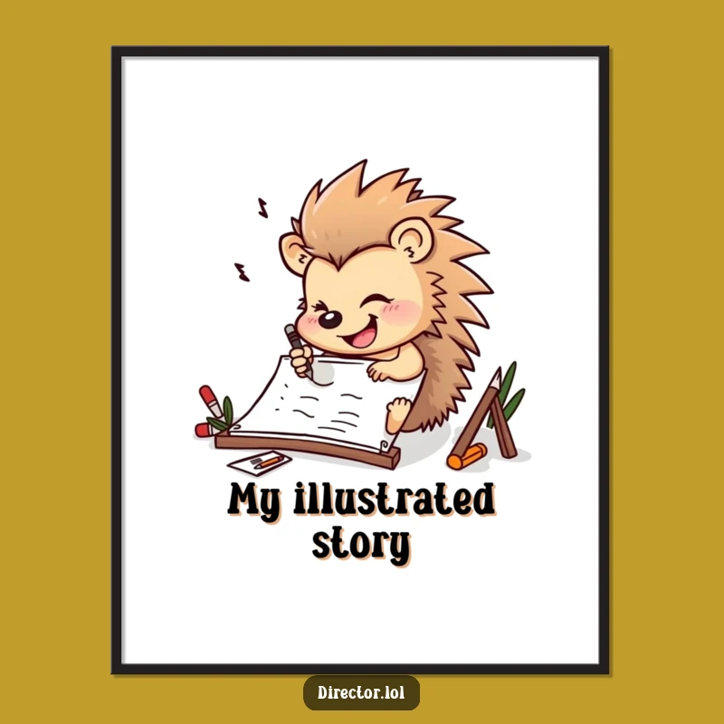 Funny Hedgehog Storyboard Digital Art: Artist Print Gift