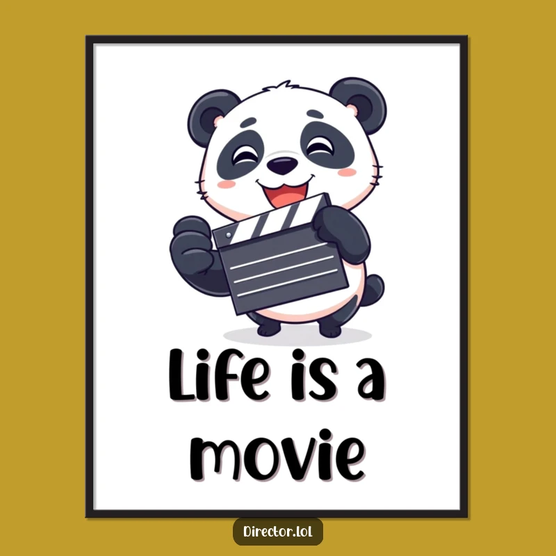 Funny Panda Clapboard Digital Art Print: Bring Playful Cinematic Energy to Your Decor!