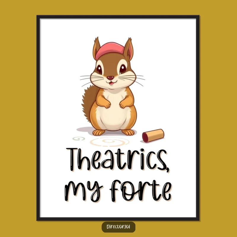 Funny Squirrel Beret Digital Art: Thespian Rodent Masterpiece for Your Walls Gift