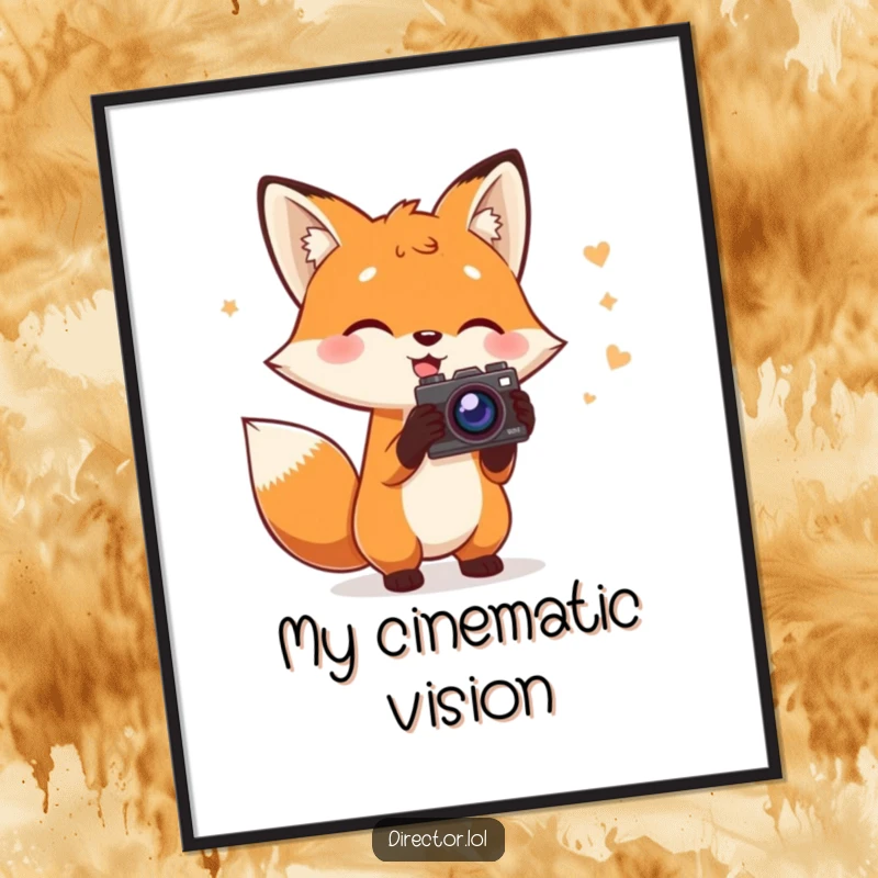 Funny Fox Director Digital Art: Charming fox holding a script gestures wildly with a prop camera, bringing instant cinematic humor and artistic flair.