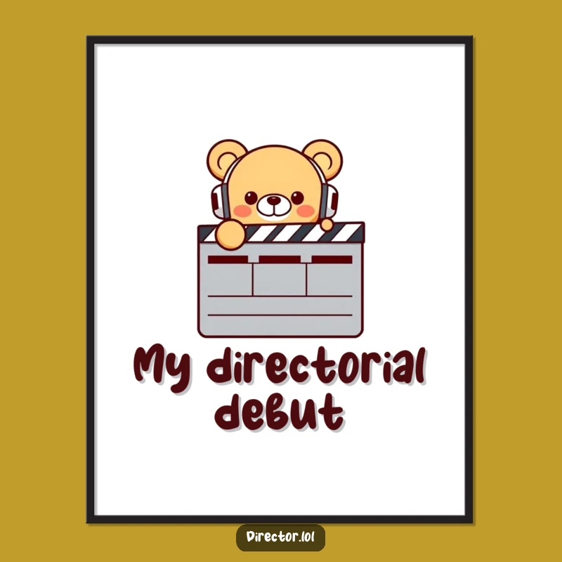 Funny Bear Director Digital Art: Instant Download Bear, Headphones & Clapperboard Print, Movie Gift