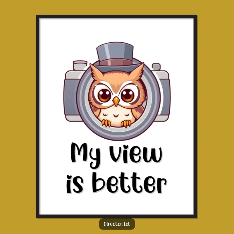 Funny Owl Photographer Digital Art: Instant Downloadable Camera Lens Whimsy