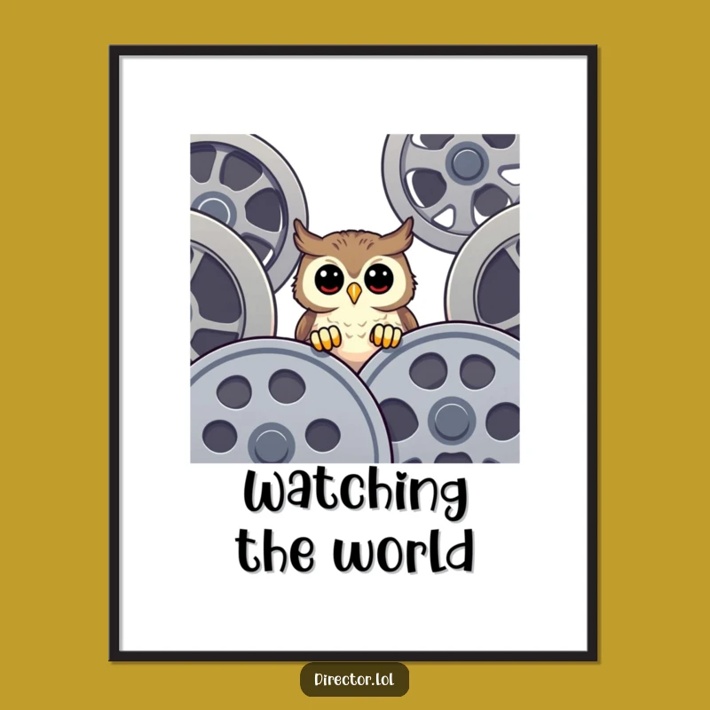 Funny Owl Film Reel Digital Art Print: Add Whimsical Cinematic Charm to Your Decor!