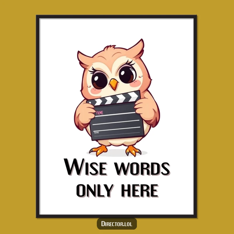 Funny Giggling Owl Digital Print: Instant Hilarious Clapperboard Art
