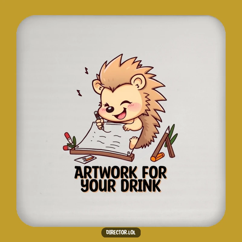 Funny Hedgehog Storyboard Coaster: Artist Tabletop Accessory Gift