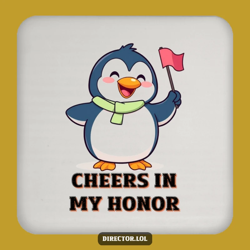 Funny Penguin Flag Drink Coaster - Protect Surfaces with Cheerful Style