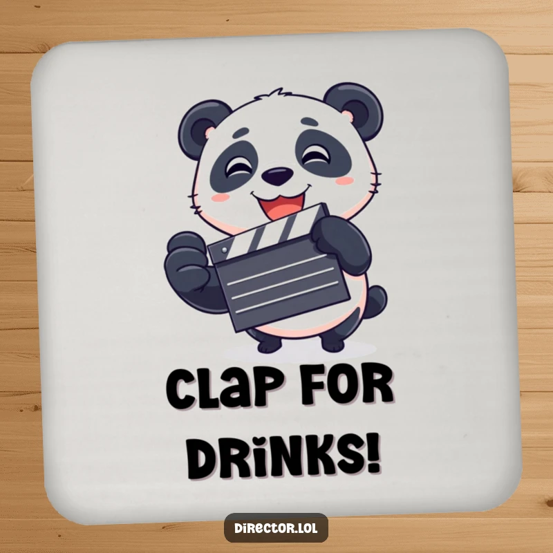 Funny Drink Coasters featuring a playful panda spinning a clapboard, adding a fun and protective element to your beverage station.