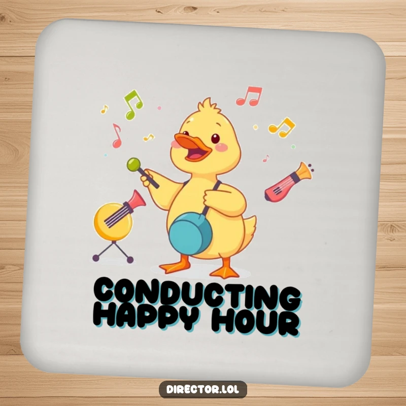 Funny Duckling Conductor Coaster: A cute duckling energetically conducts a symphony of toy instruments, guarding your drinks with rhythm.