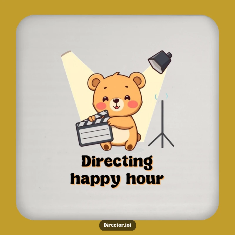 Funny Bear Cub Director Coaster Set: Hilarious Movie Protection Gift