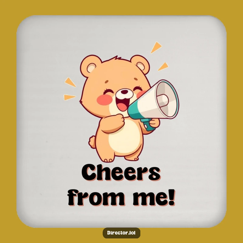 Funny Bear Cub Megaphone Coaster: Protect Surfaces with Joyful Noise, Great Gift
