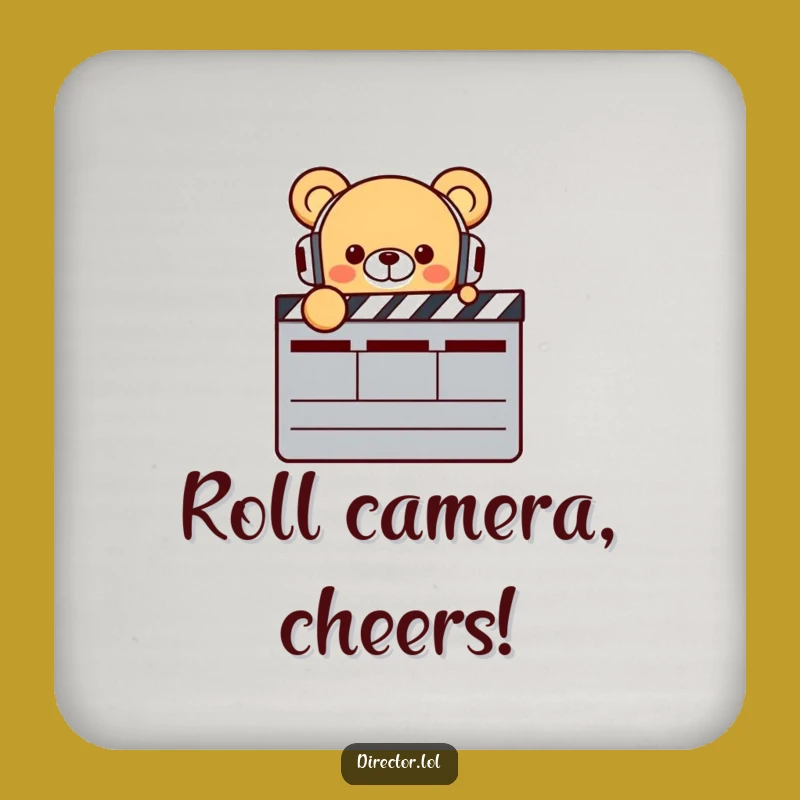 Funny Bear Director Coaster Set: Clapperboard Bear with Headphones, Protect Surfaces Hilariously