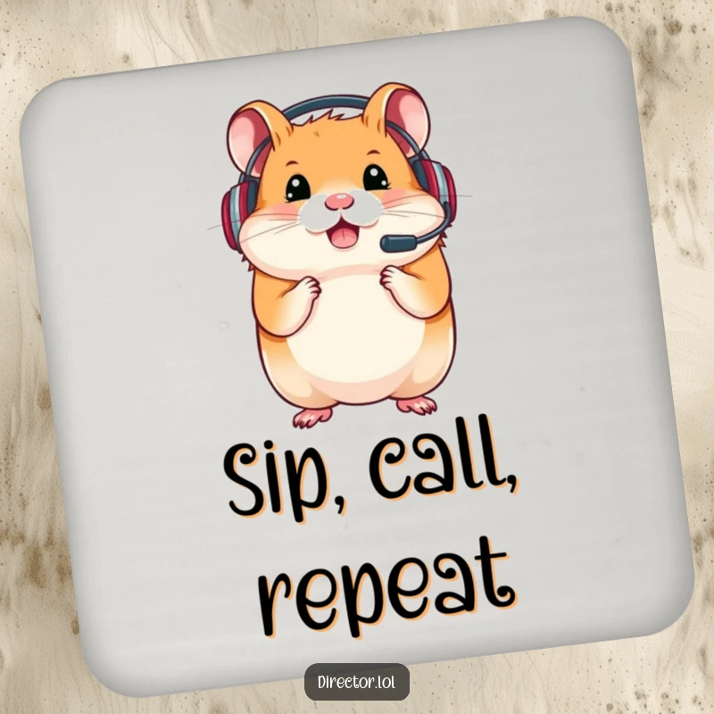 Funny coasters with a determined hamster wearing a headset, adding gamer flair and surface protection.