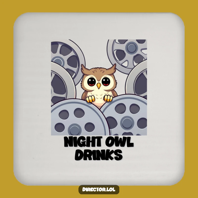Funny Owl Film Reel Drink Coasters: Protect Your Surfaces with Cinematic Wisdom!