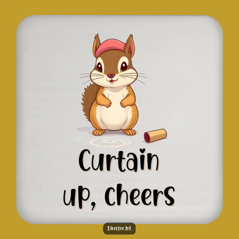 Funny Squirrel Beret Coaster: Protect Surfaces with Thespian Rodent Humor Gift