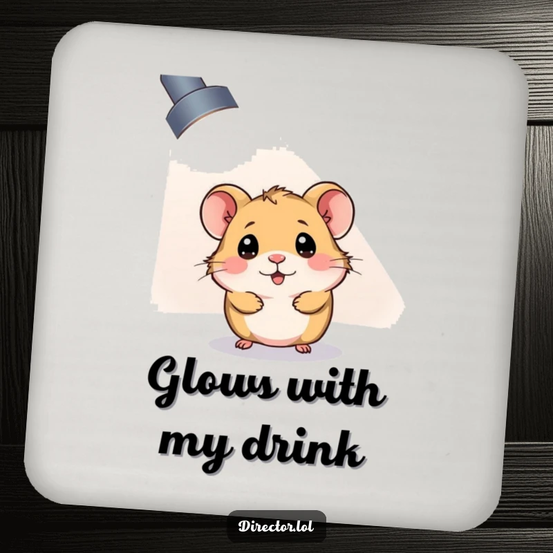Funny Coaster: A curious hamster peeks from a bright spotlight, a funny star-themed touch for your table.