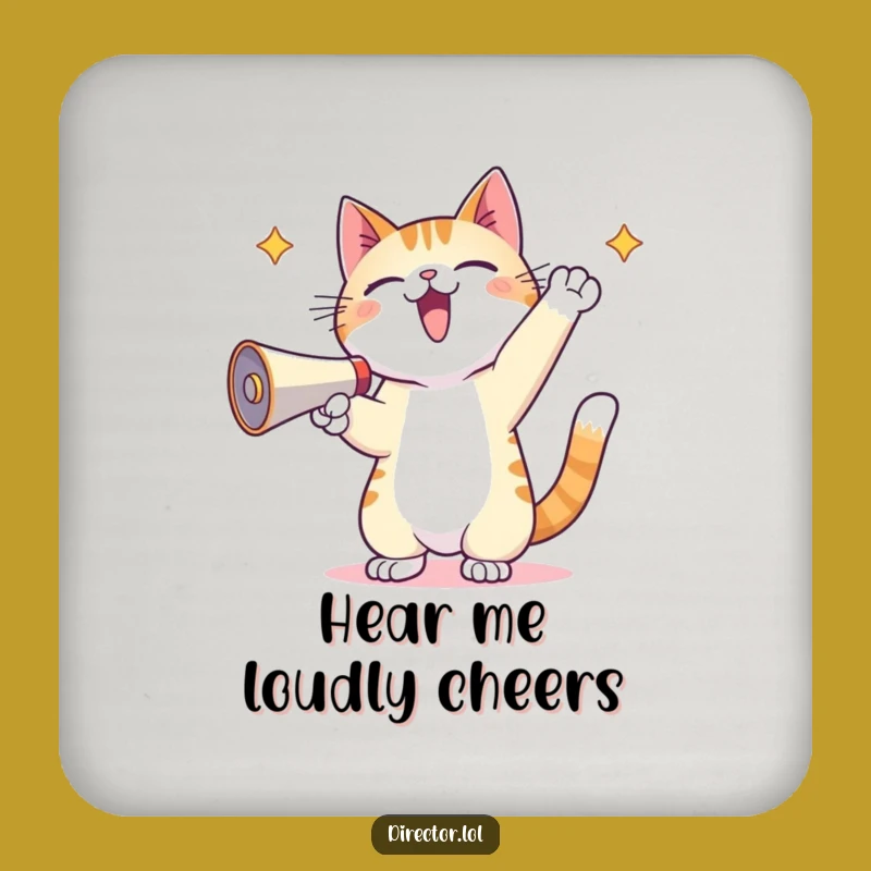 Funny Kawaii Cat Megaphone Drink Coaster - Protect Surfaces with Purr-fect Humor